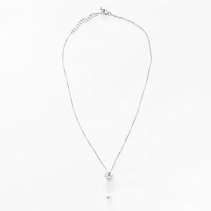 Clear Gemstone Point Silver Chain Necklace